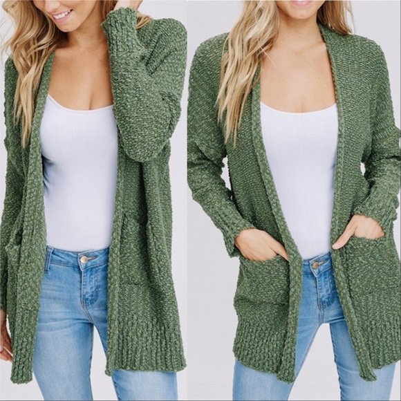 MODA ME COUTURE Sweaters - 'DALIAH' Olive Popcorn Cardigan